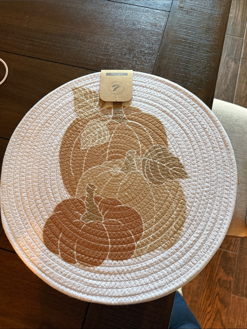 Round Braided Pumpkin Placemat set of 4 - Neutral Fall Colors NEW